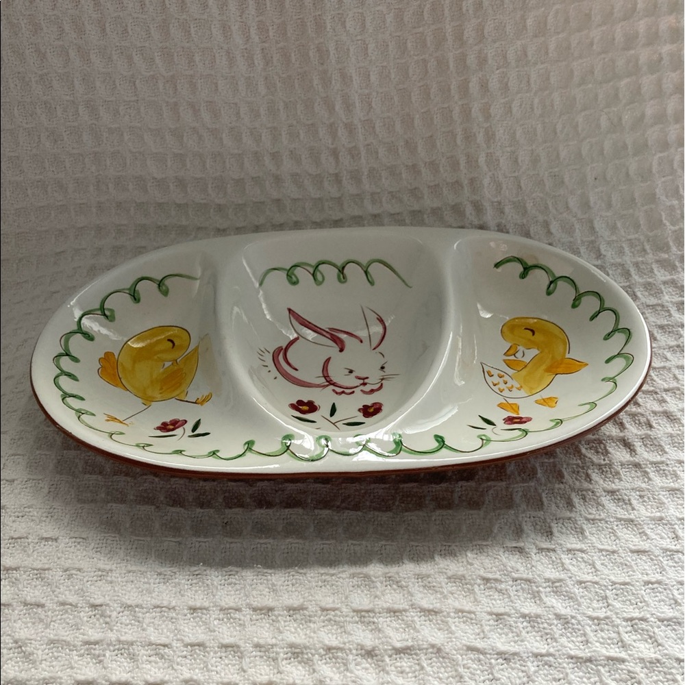 Stangl Vintage Chicks & Bunny Kiddieware Divided Dish Kay Hackett Design 1950’s